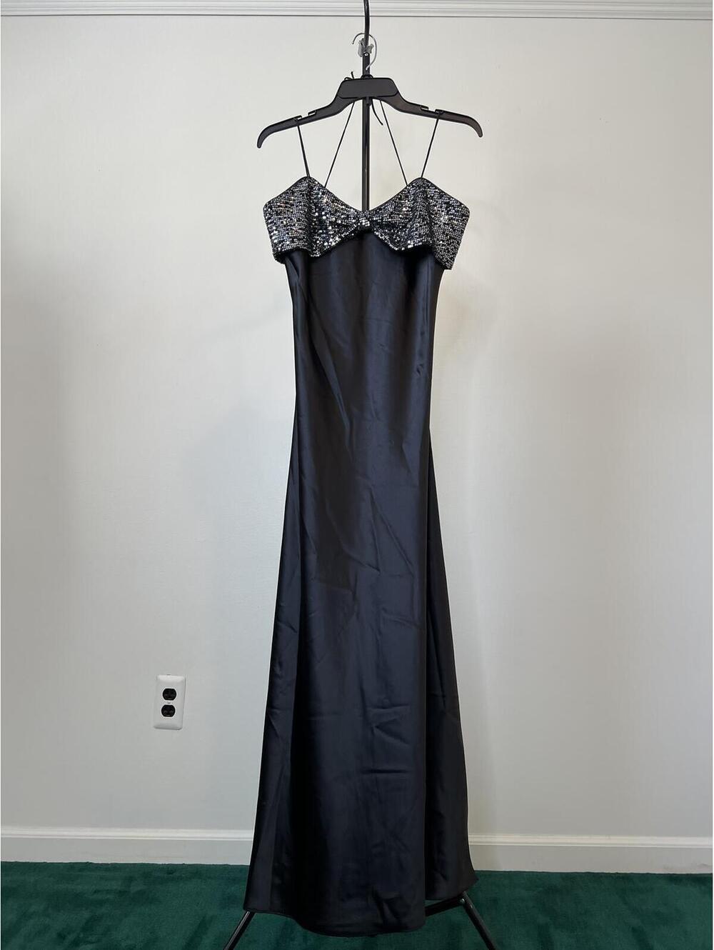 LUCY PARIS Marnie Black Satin Maxi Dress, Size Small.